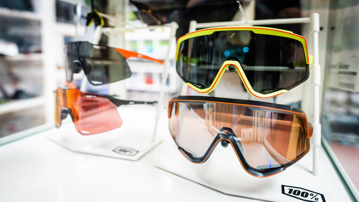 100% cycling sunglasses on display at Dialed Cycling Lab