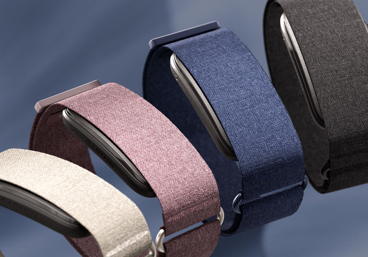 Garmin CIRQA Smart Band fabric bands in gray, mauve, blue and black