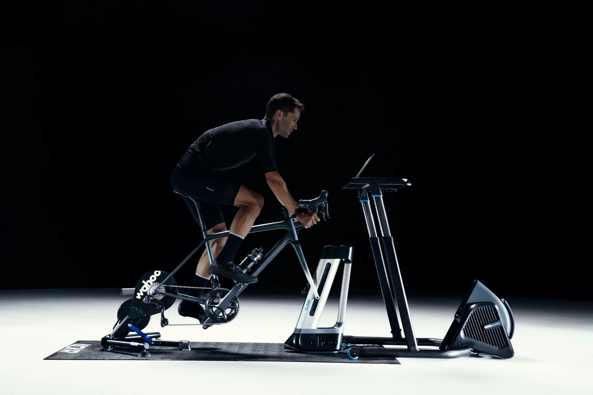 Rider training indoors on a Wahoo KICKR smart trainer