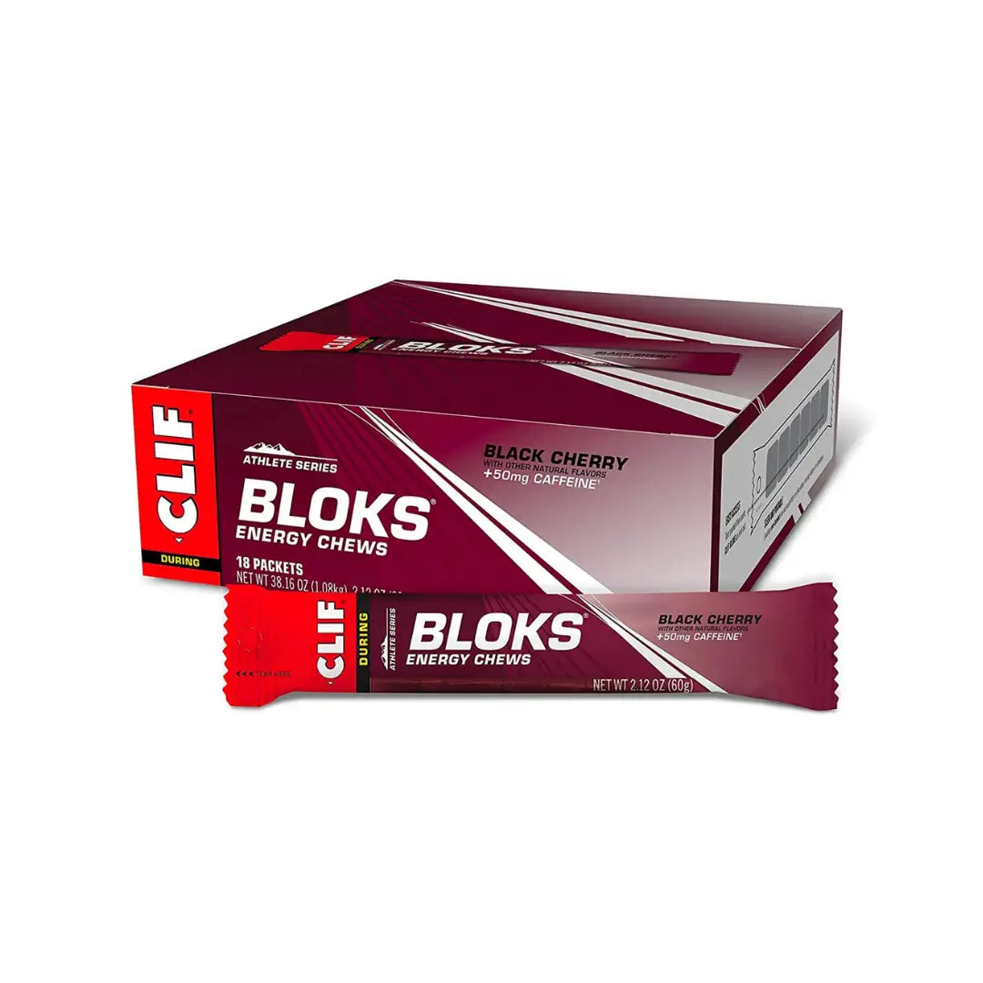 CLIF Bloks Energy Chews - Black Cherry with Caffeine | 18 Count