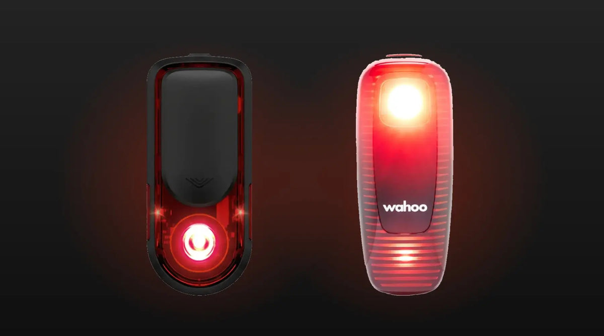 Garmin Varia RearVue 820 and Wahoo TRACKR Radar tail lights side by side
