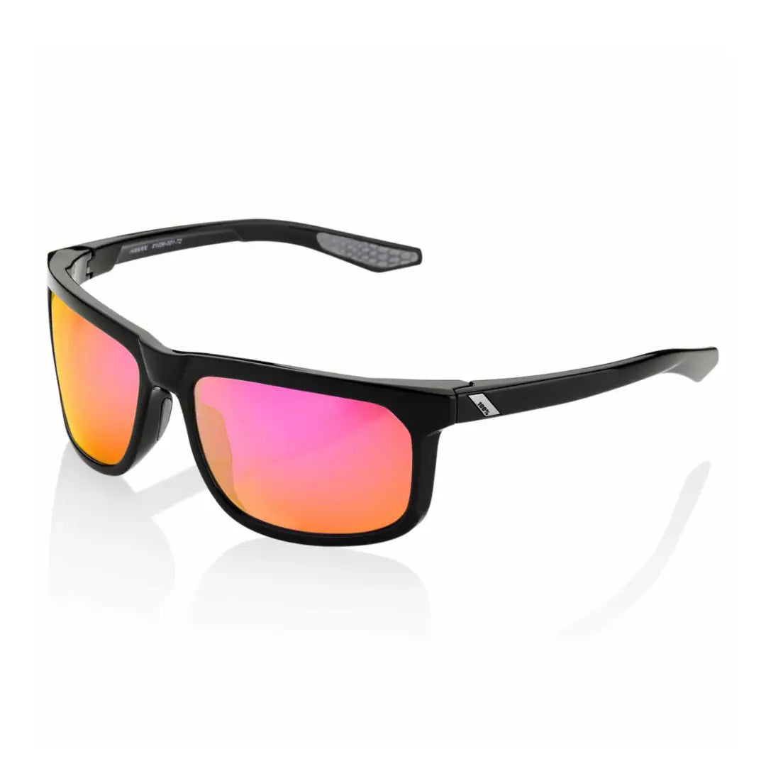 100% HAKAN Sunglasses - Polished Black | Purple Multilayer Mirror Lens