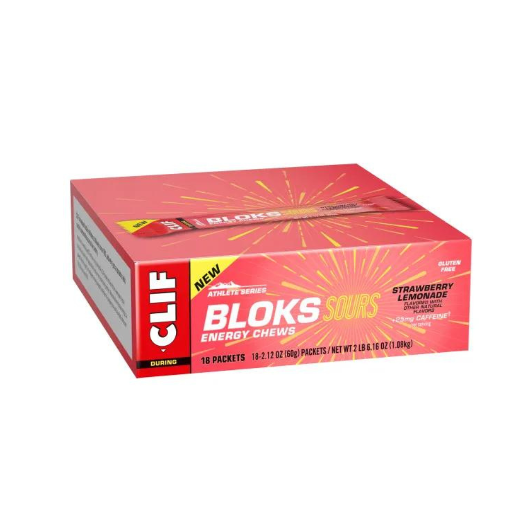CLIF Bloks Sours Energy Chews - Strawberry Lemonade with Caffeine | 18 Count