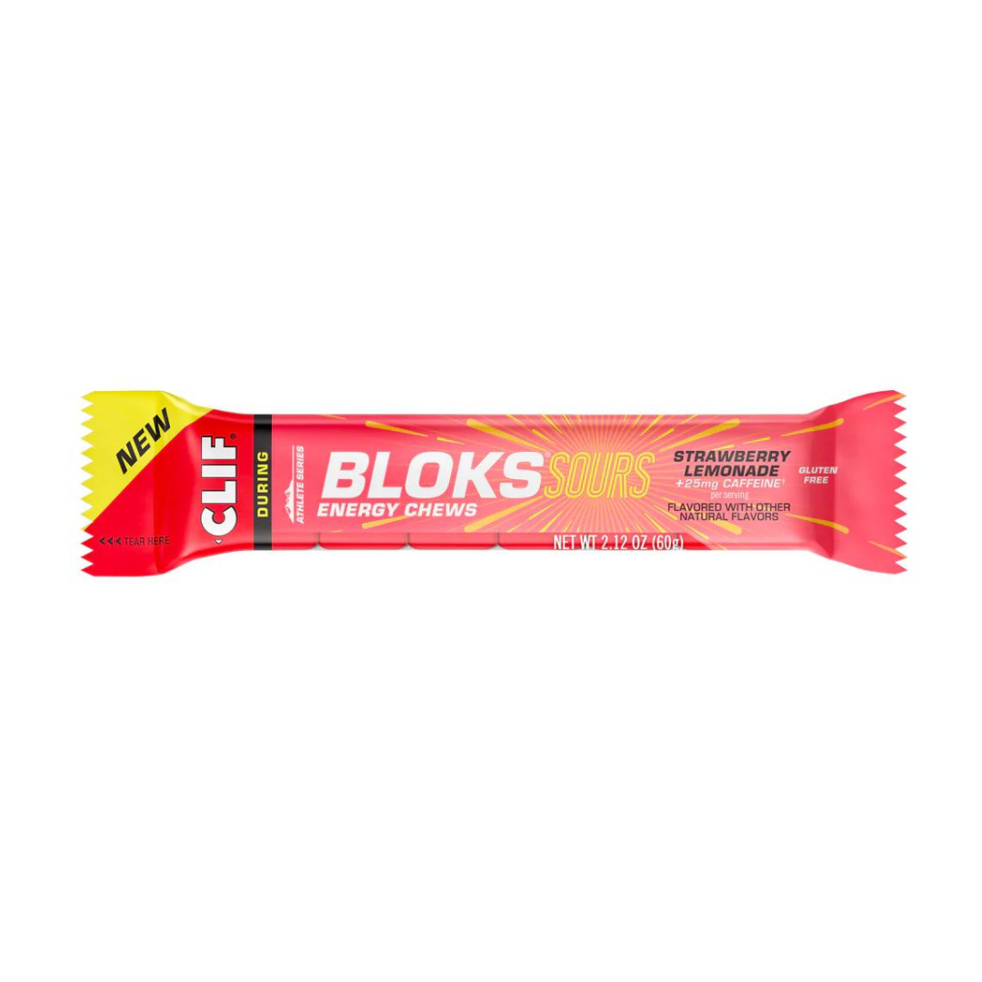 CLIF Bloks Sours Energy Chews - Strawberry Lemonade with Caffeine | Individual
