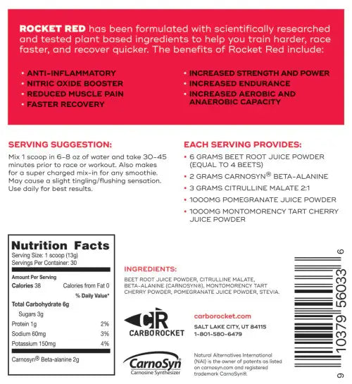 CarboRocket Rocket Red - Pre-Race/Workout Mix | 30 Servings