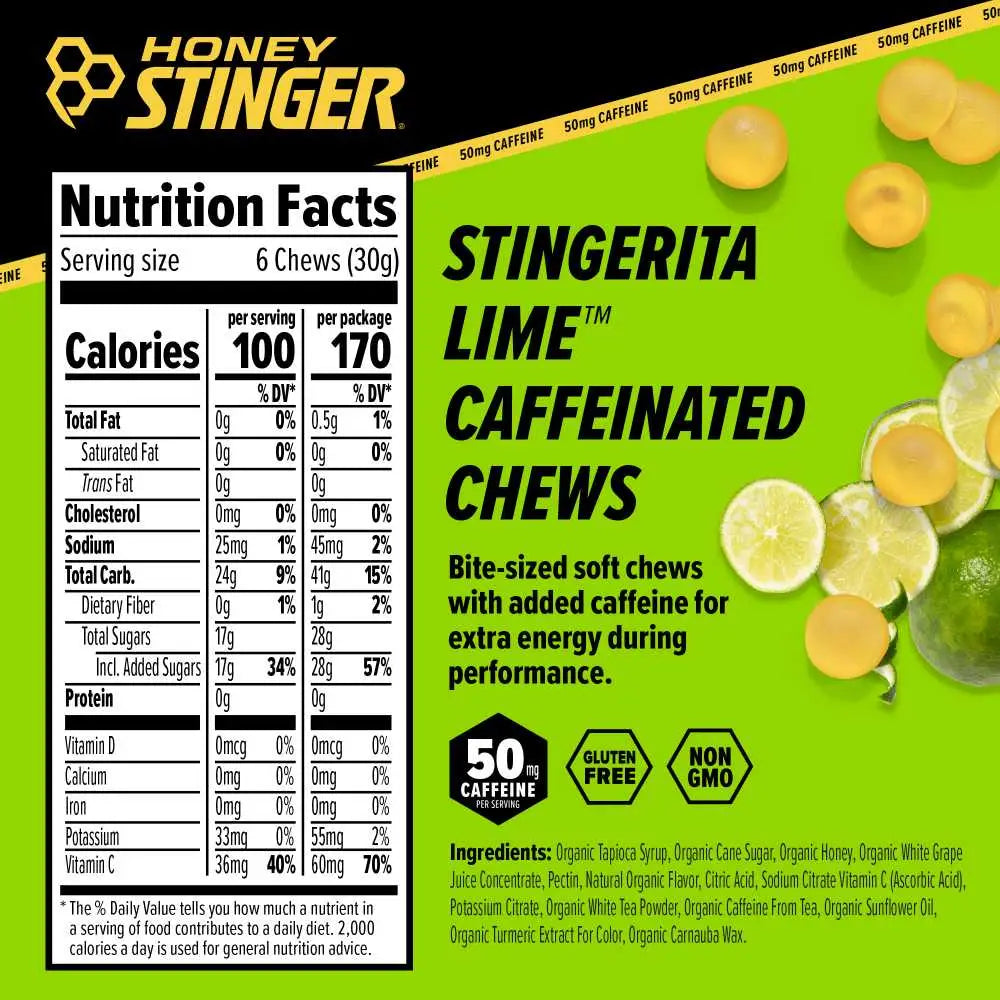 Honey Stinger Energy Chews - Caffeinated Stingerita Lime | Box of 12