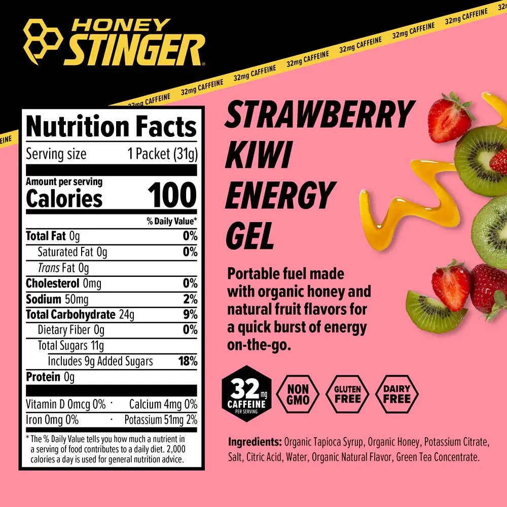 Honey Stinger Energy Gel - Caffeinated Strawberry Kiwi | Box of 24