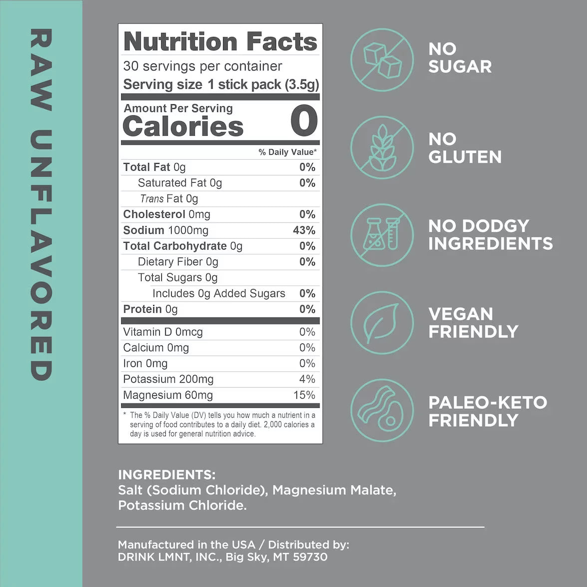 LMNT Raw Unflavored - Box of 30