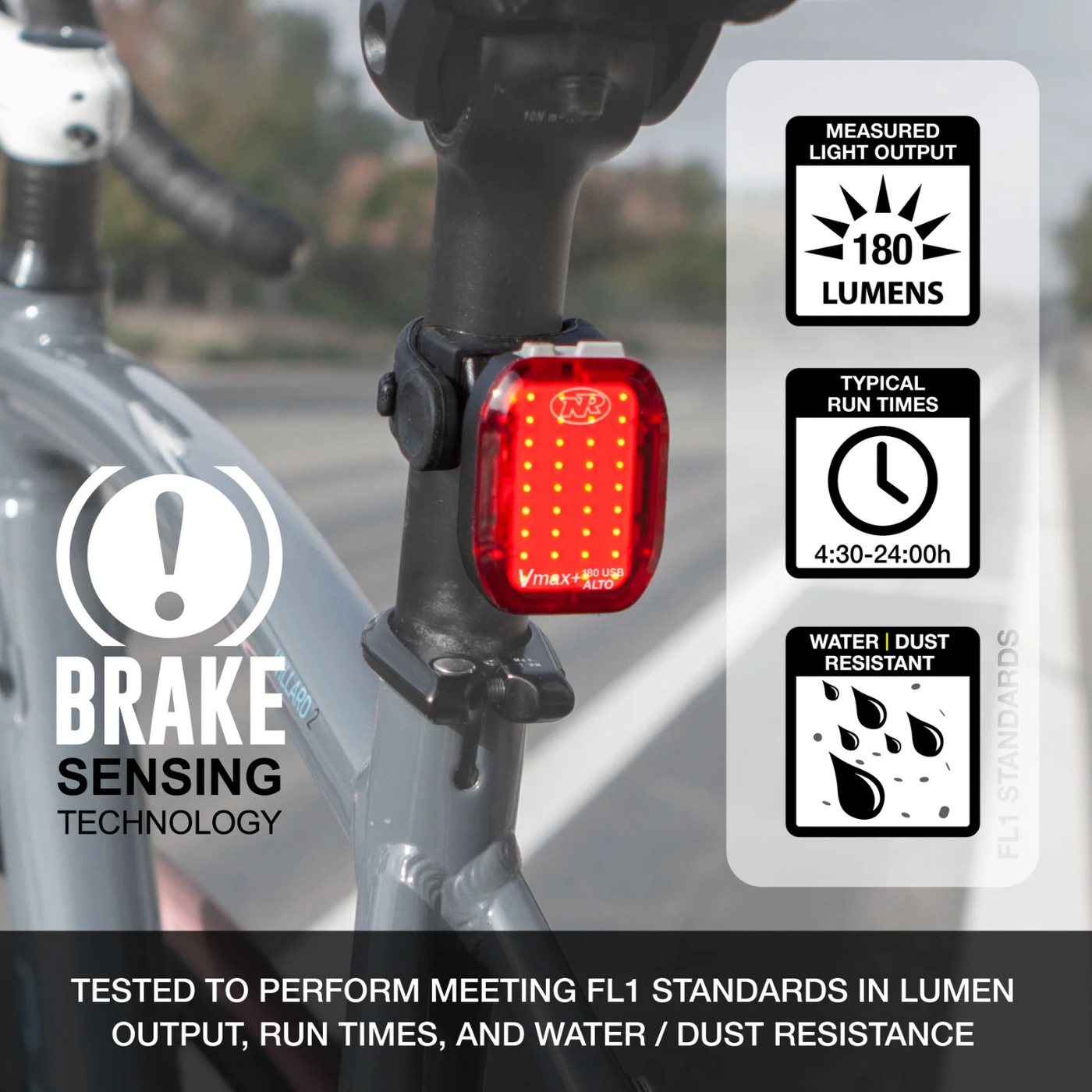 NiteRider Vmax+180 Alto Taillight - w/ Brake Sensing Technology