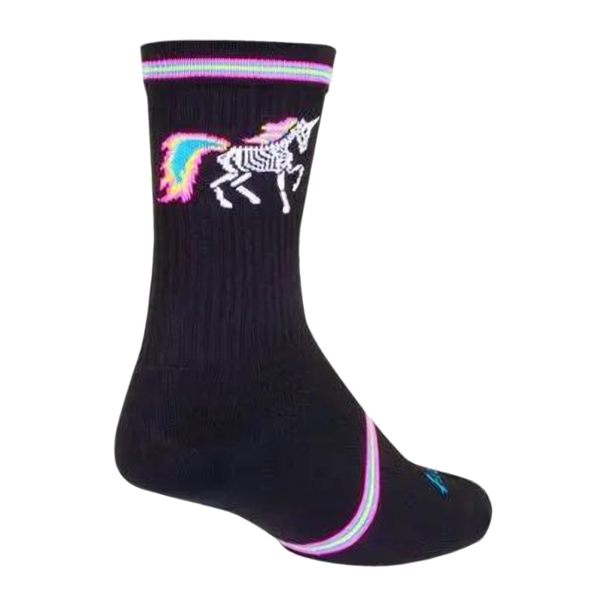Sock Guy Dark Magic crew sock in black with a skeleton unicorn graphic