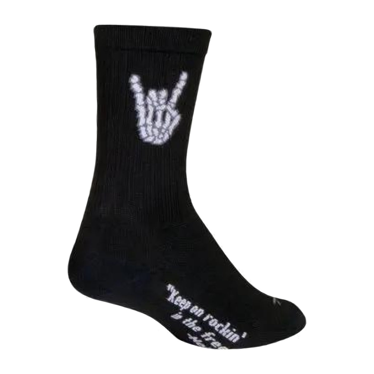 Sock Guy SGX Old Rocker sock in black with a skeleton rock-on hand