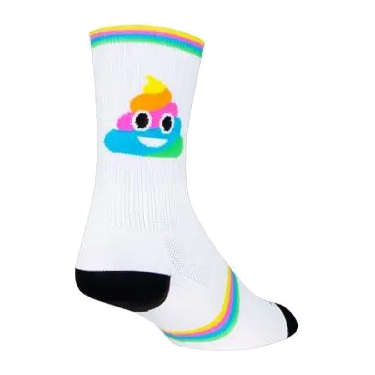 Sock Guy SGX Swirl sock in white with a rainbow swirl emoji graphic