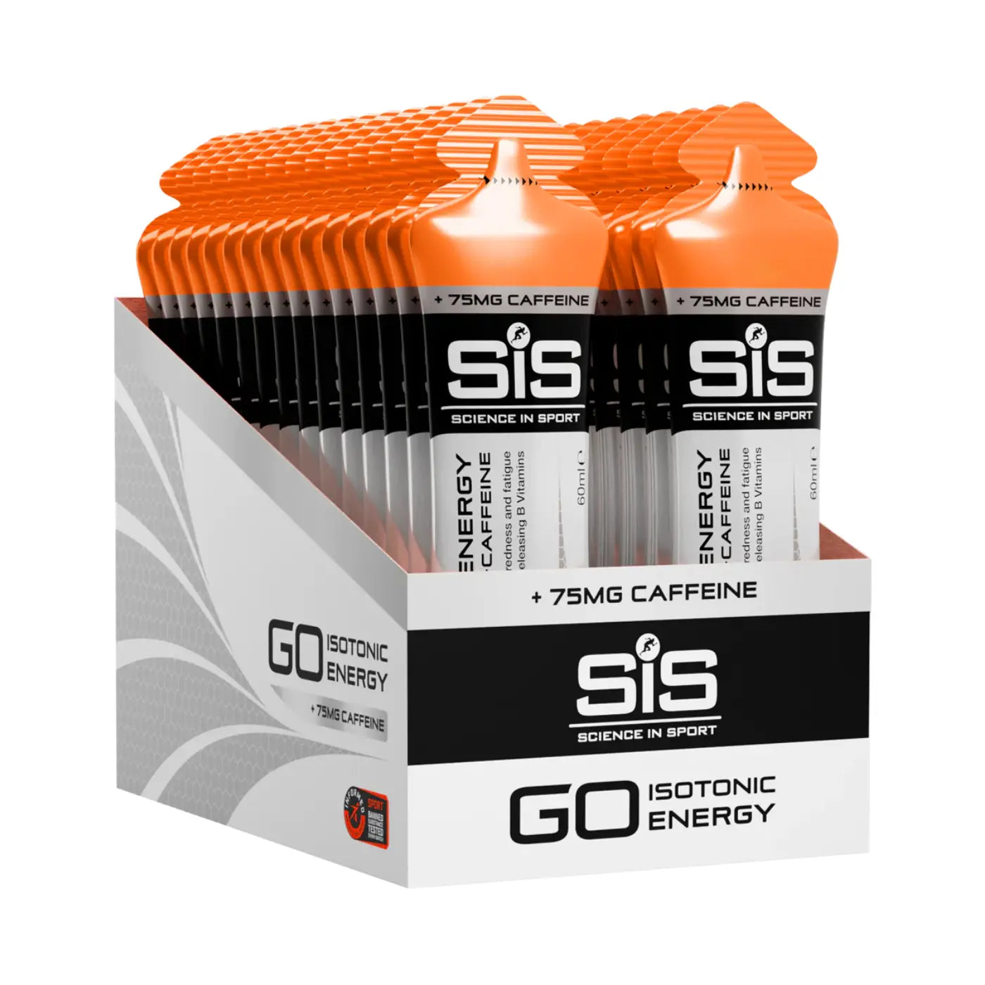 SiS GO Energy + Caffeine Gels - Orange | Box of 30 Science in Sport