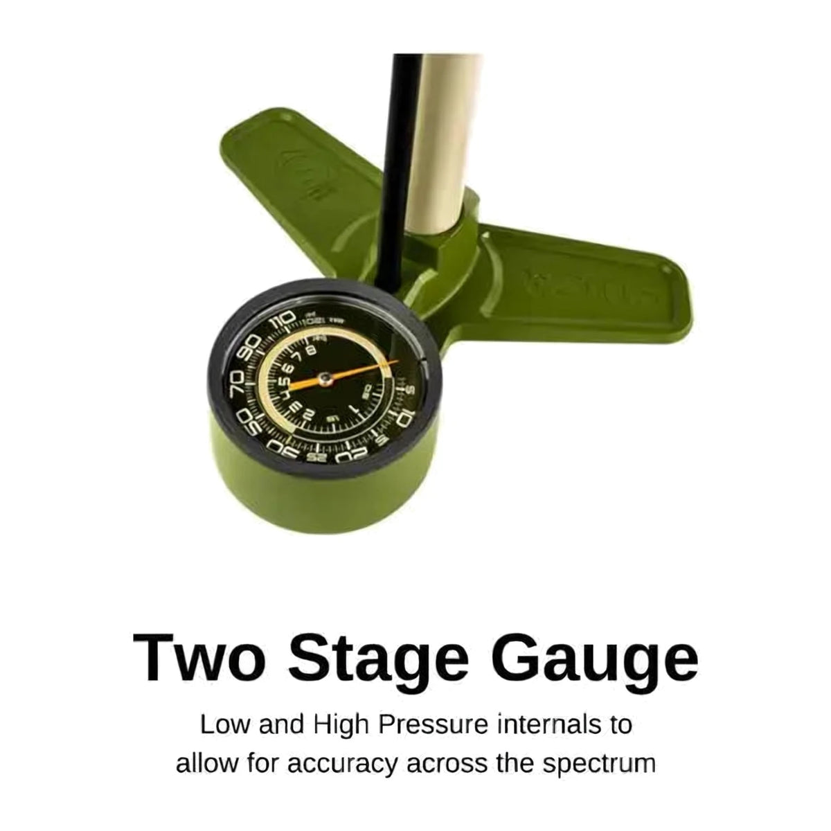 Silca Terra two stage pressure gauge on the pump base