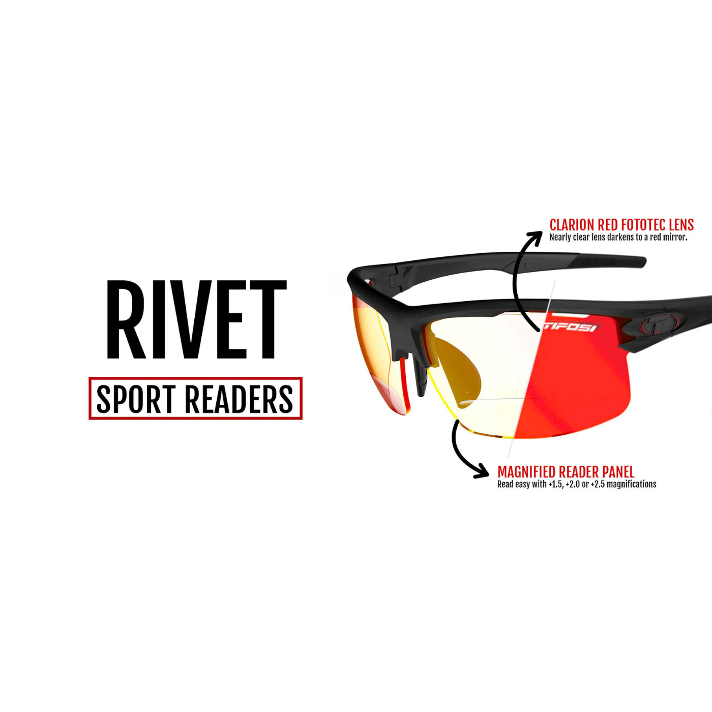 Tifosi Rivet - Matte Black | Clarion Red Fototec Lens