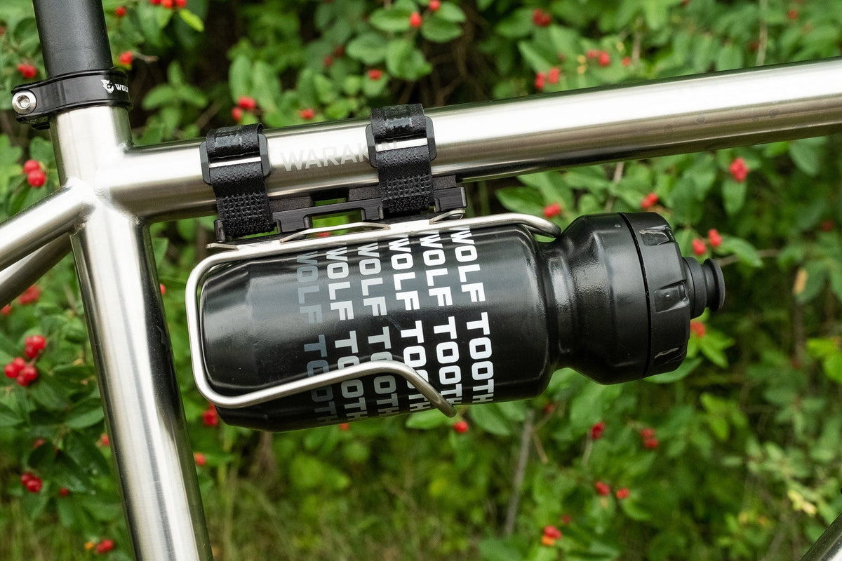 B-RAD Everywhere Base strapped to a frame tube holding a water bottle cage