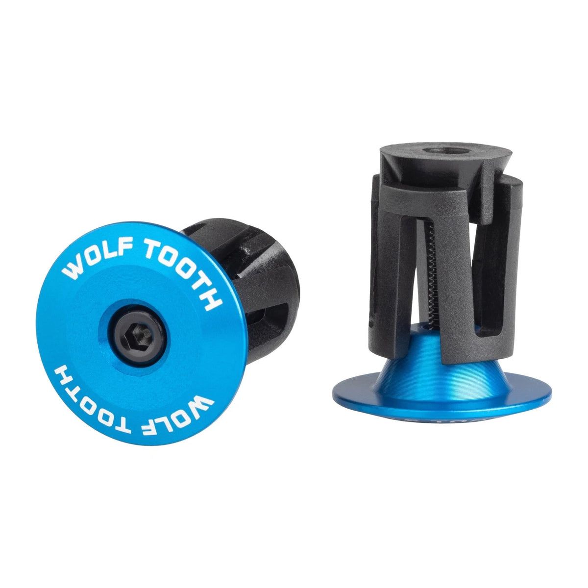 Wolf Tooth alloy bar end plug in Blue with expanding plug body