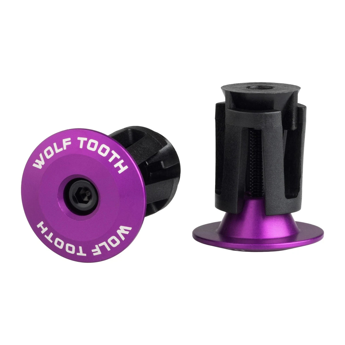 Wolf Tooth alloy bar end plug in Purple with expanding plug body