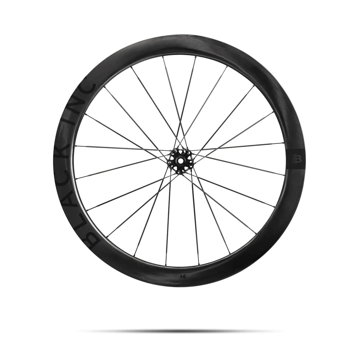 Black Inc 48|58 wheelset in Black, 48mm front wheel side view