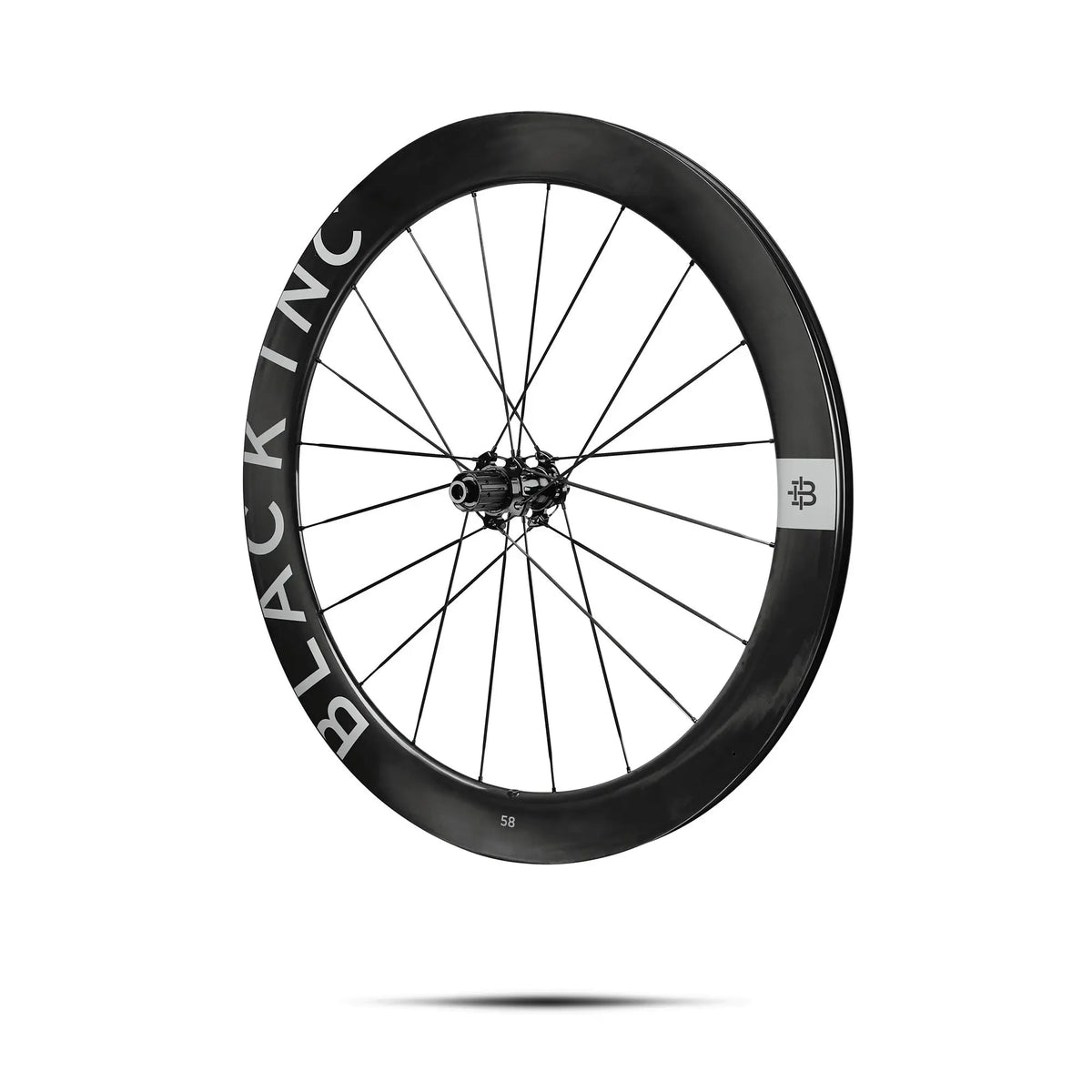 Black Inc 48|58 wheelset in Silver, 58mm rear wheel angled view
