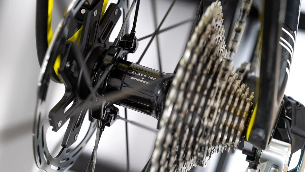 Black Inc and CeramicSpeed rear hub with disc rotor and cassette