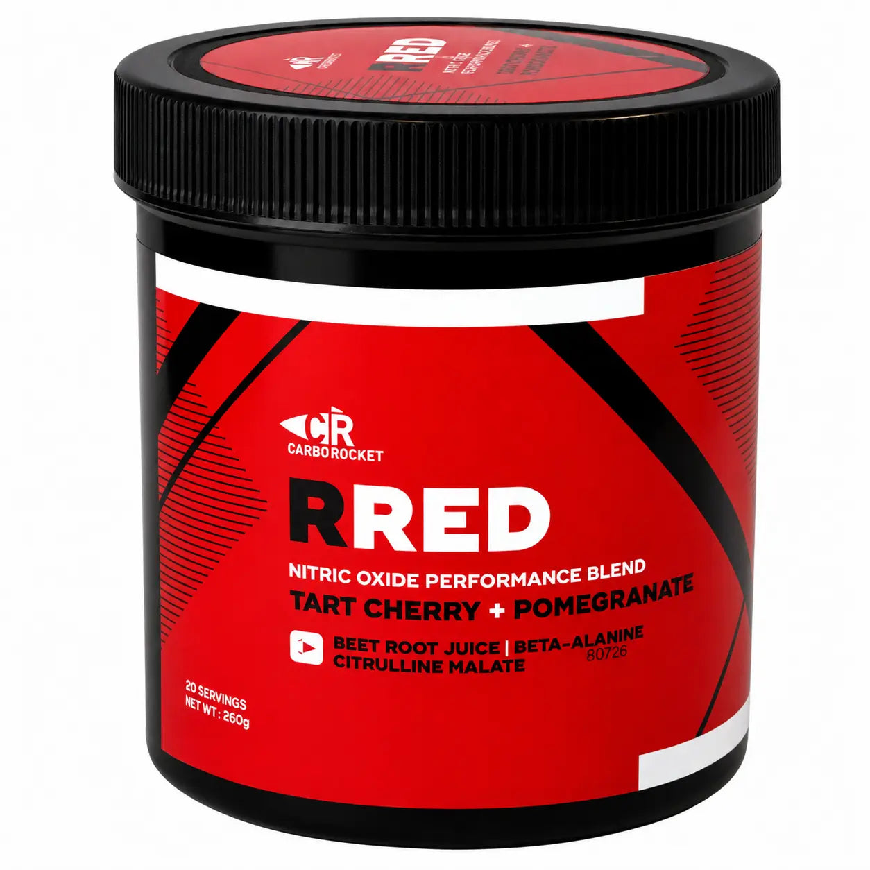 CarboRocket RRED Nitric Oxide Pre-Workout Mix 20 serving jar