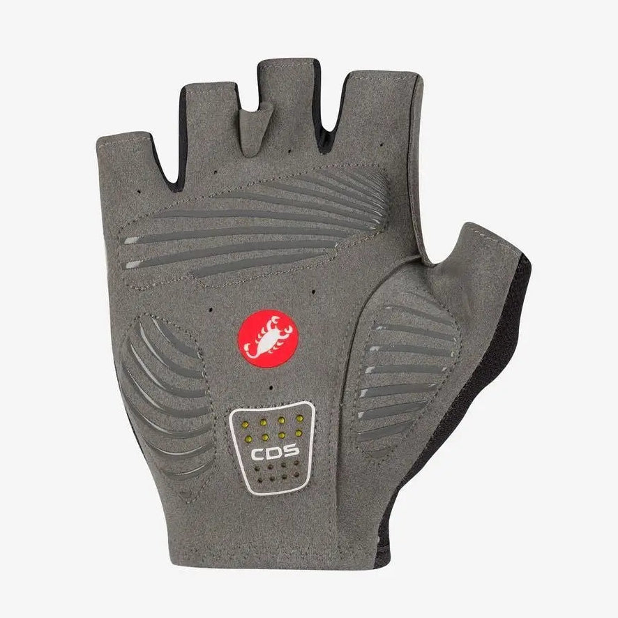Castelli Competizione 3 Glove in Black, palm view showing silicone grip pattern and CDS padding