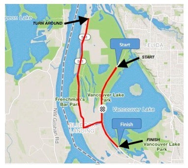 Course map of the Michael Myers Memorial Time Trial at Vancouver Lake