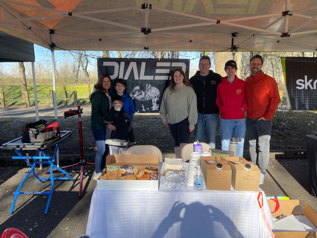 Dialed Cycling Team volunteers at the team tent at the Michael Myers Memorial Time Trial