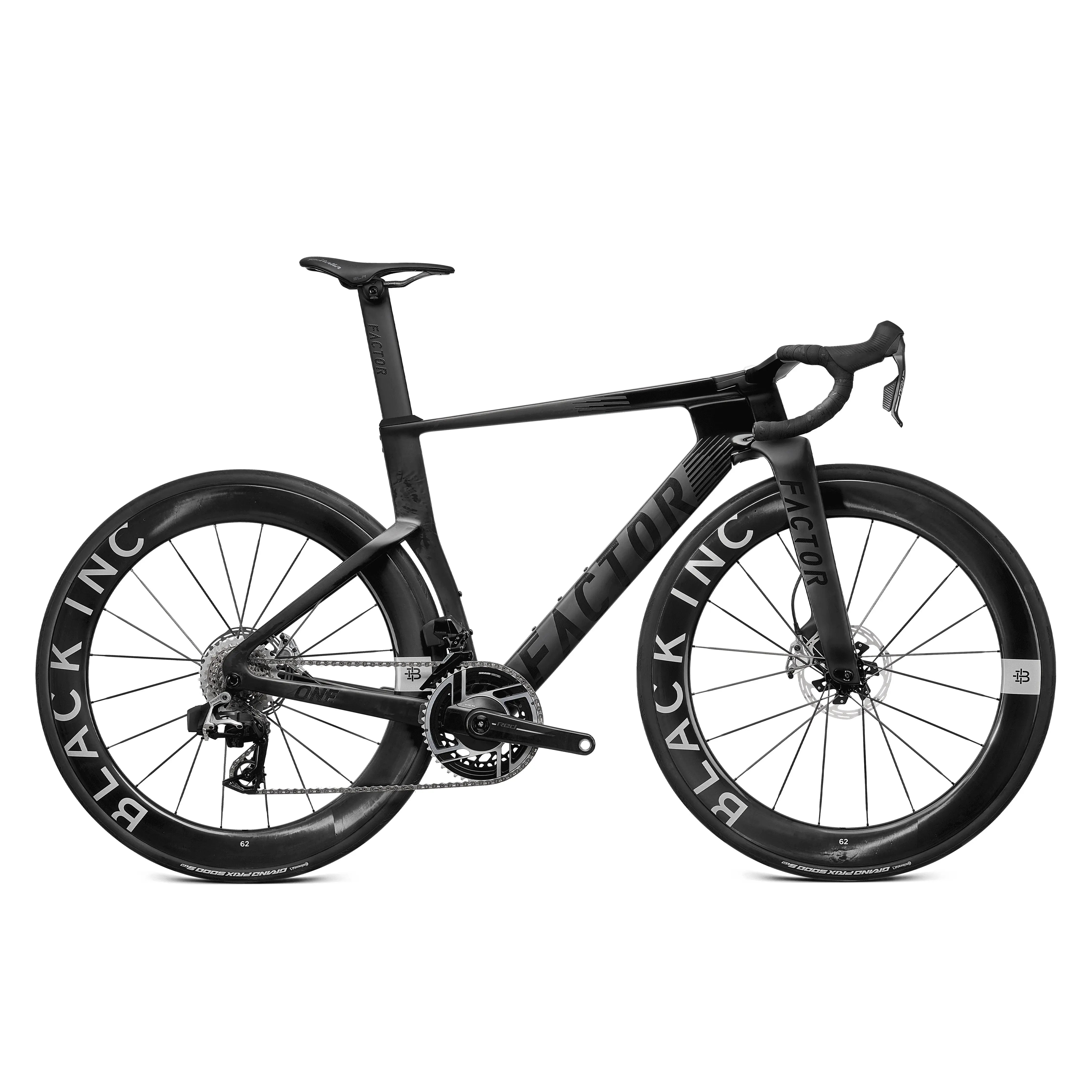 Factor ONE Onyx Black aero road bike with SRAM RED groupset, drive side