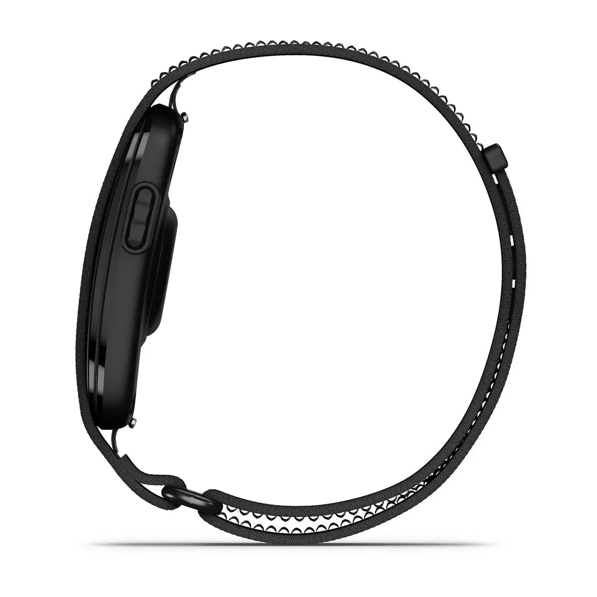 Garmin CIRQA Smart Band side profile showing the single ridged activity button on the module