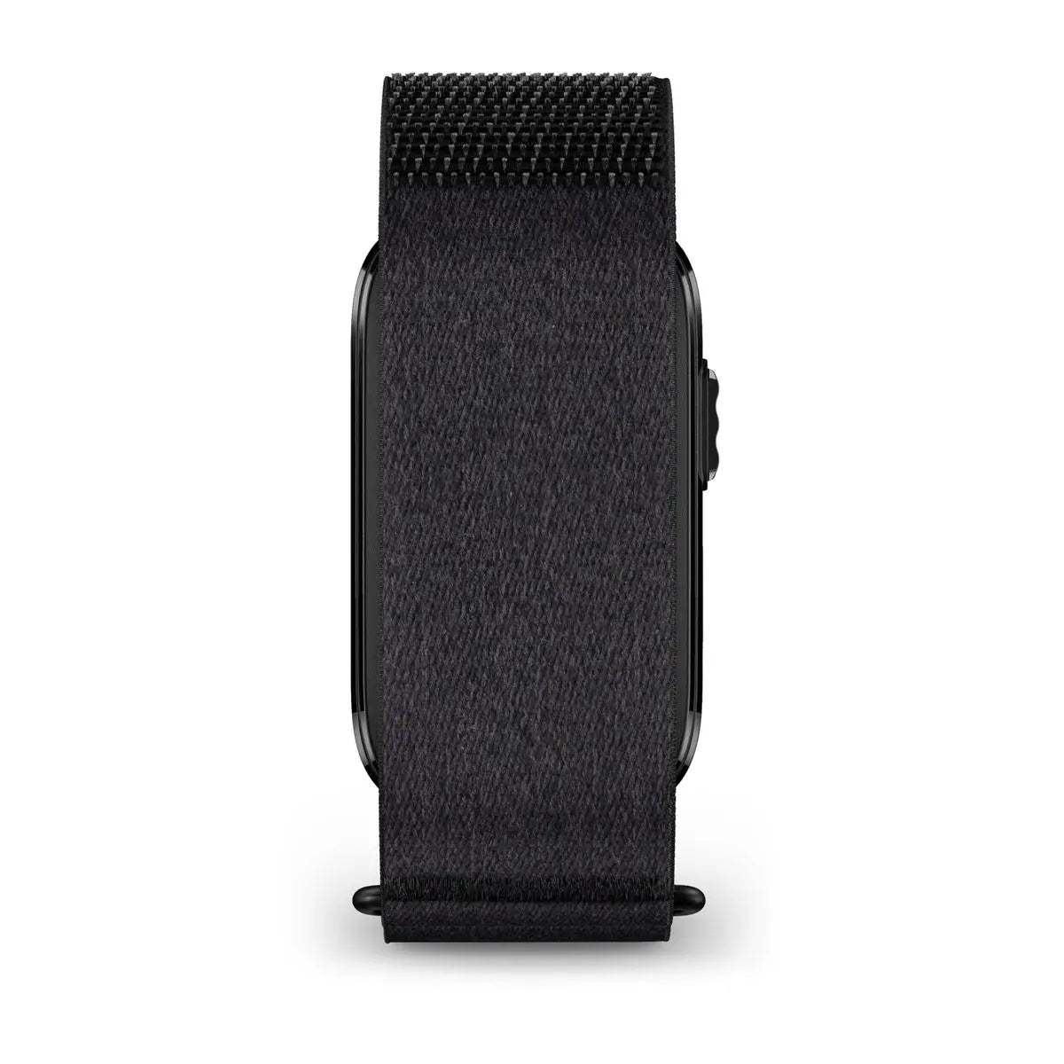 Garmin CIRQA Smart Band side view showing the GARMIN branded module on the fabric band