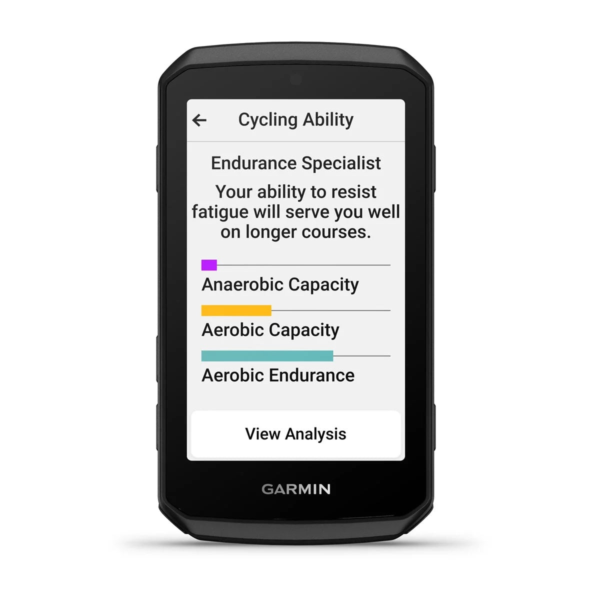 Garmin Edge 1060 showing the cycling ability analysis screen