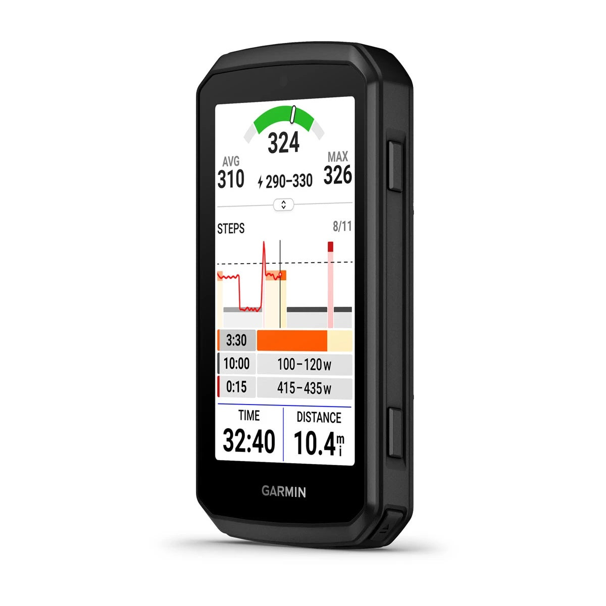 Garmin Edge 1060 showing a structured power workout screen