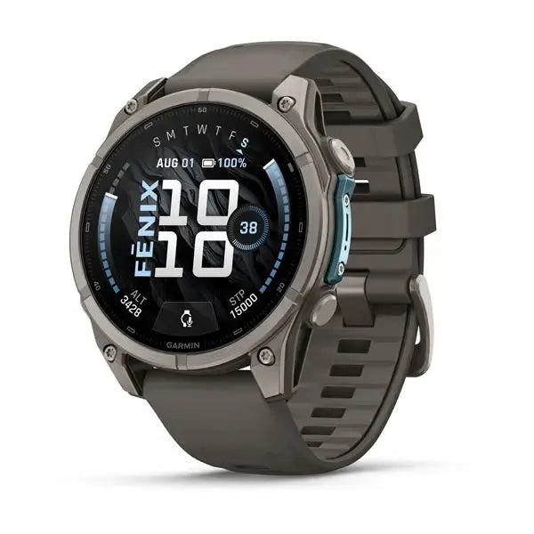 Garmin fenix 9 47 mm multisport GPS smartwatch in Titanium with Pebble Gray silicone band