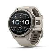 Garmin fenix 9 Pro multisport GPS smartwatch in Titanium with Fog Gray and Dark Sandstone silicone band