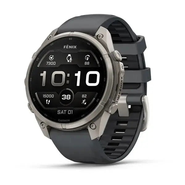 Garmin fenix 9 Pro multisport GPS smartwatch in Titanium with Graphite and Black silicone band