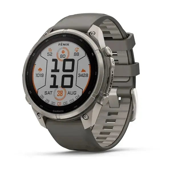Garmin fenix 9 Pro Solar 47 mm GPS smartwatch in Titanium with Pebble Gray and Silver Gray silicone band