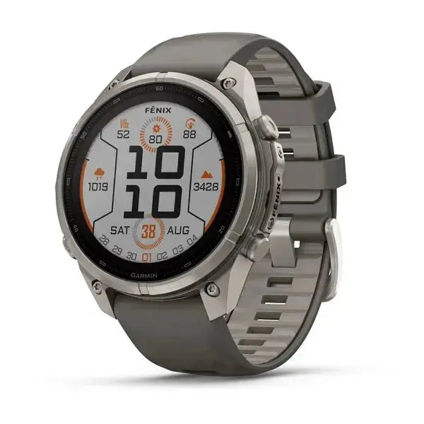 Garmin fenix 9 Pro Solar 47 mm GPS smartwatch in Titanium with Pebble Gray and Silver Gray silicone band