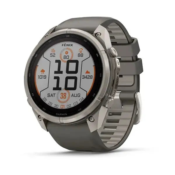 Garmin fenix 9 Pro Solar 51 mm GPS smartwatch in Titanium with Pebble Gray and Silver Gray silicone band