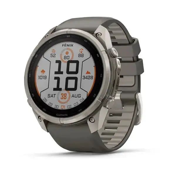 Garmin fenix 9 Pro Solar 51 mm GPS smartwatch in Titanium with Pebble Gray and Silver Gray silicone band