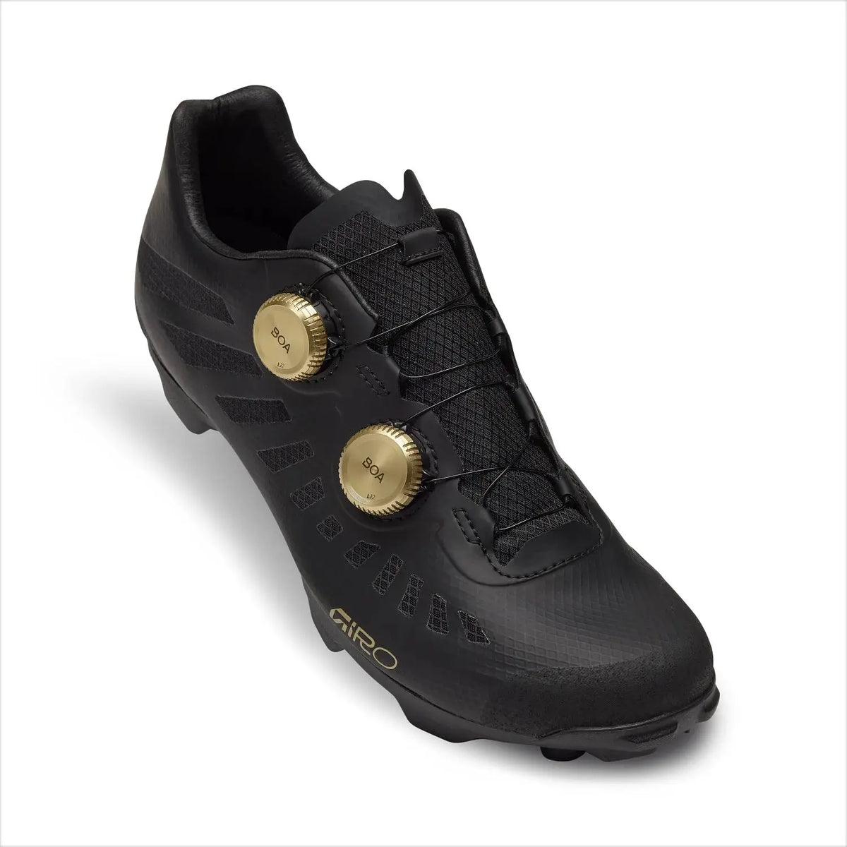 Giro Gritter shoe Black/Gold front three-quarter view showing dual BOA Li2 dials