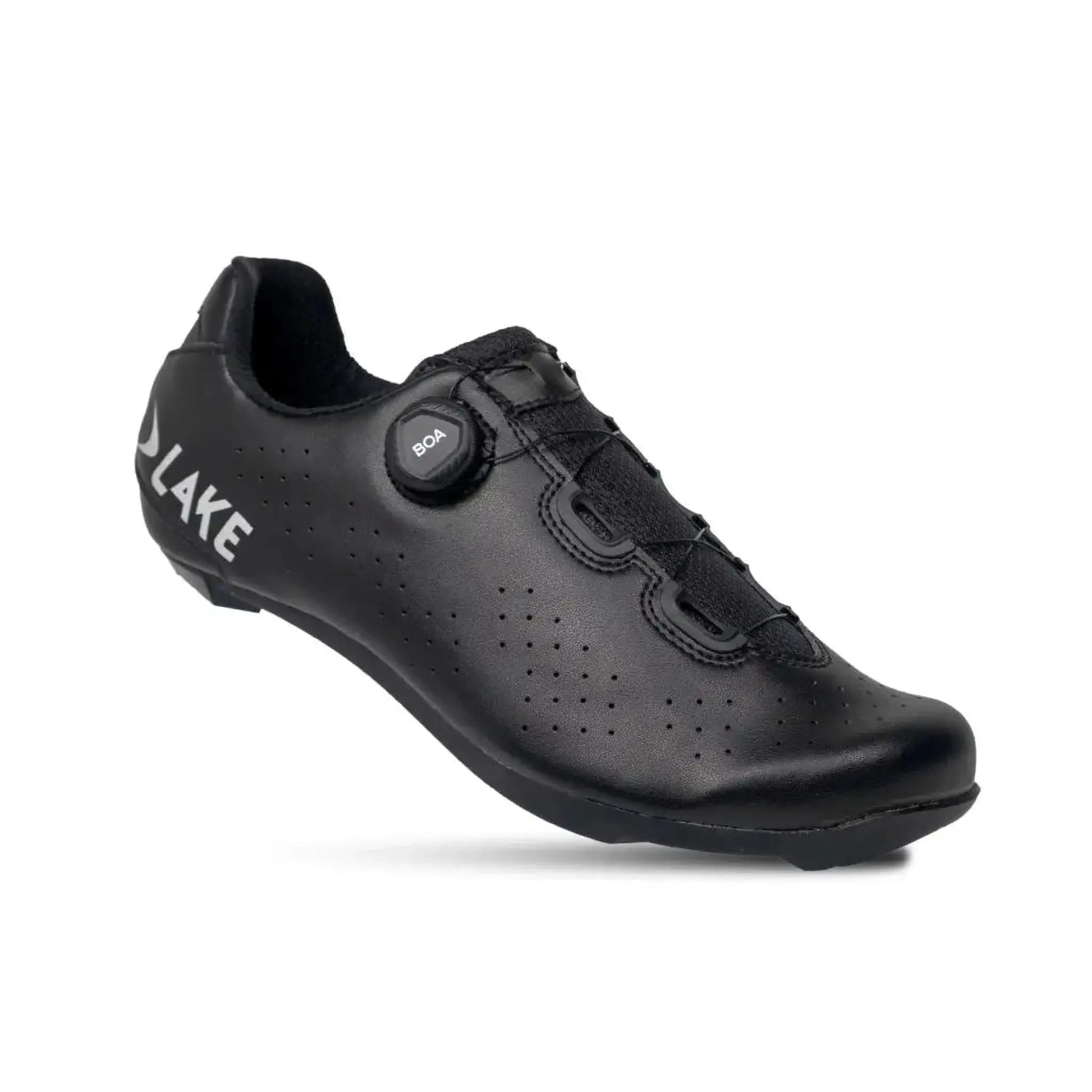 Lake Cycling CX178 Wide road shoe in Black and Silver, front view