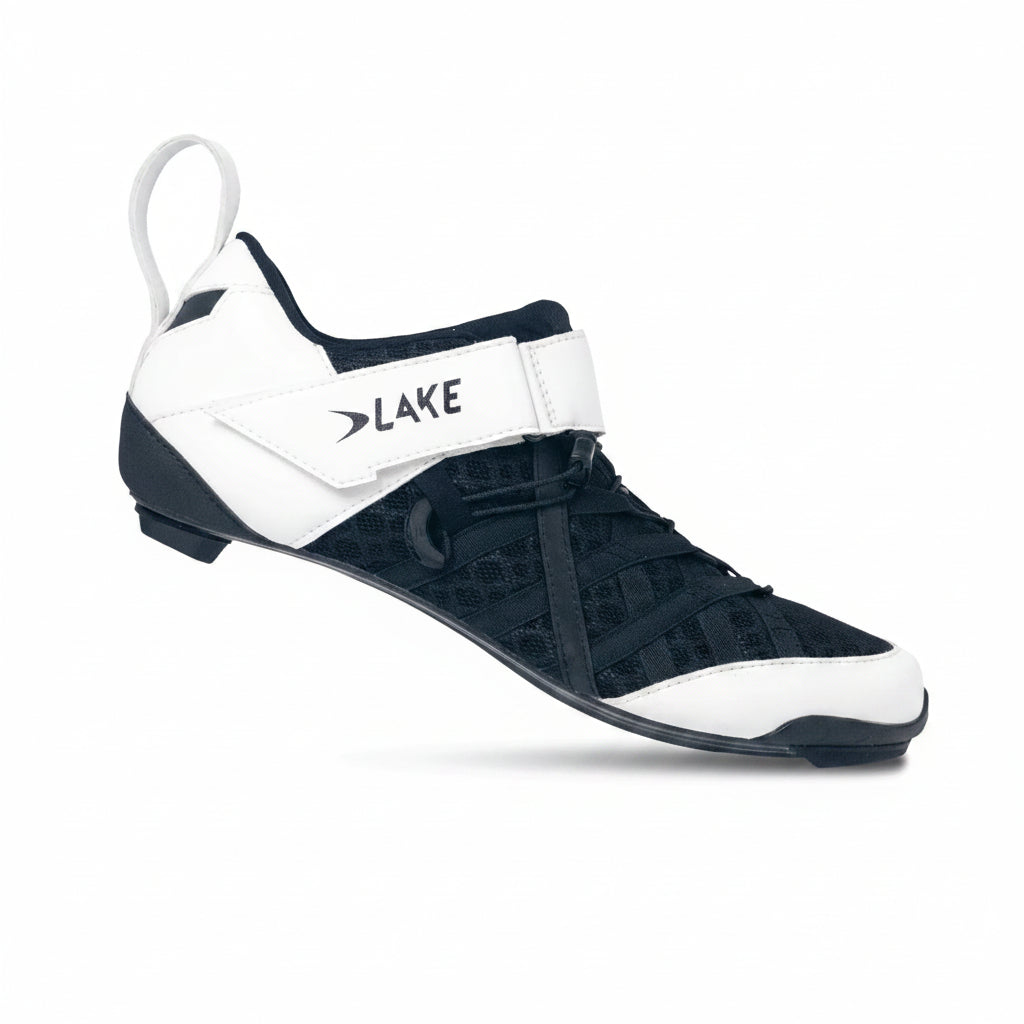 Lake Cycling TX224 Wide triathlon shoe in White/Black, outside view