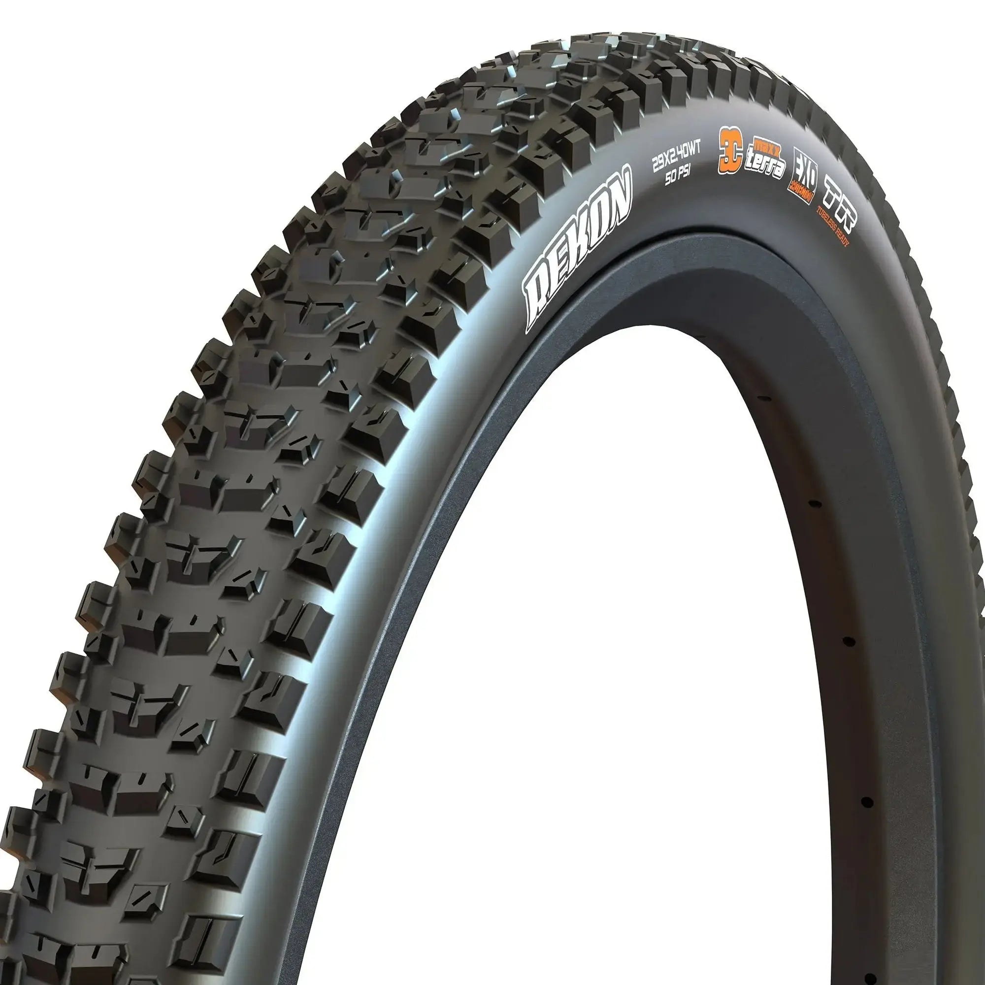 Maxxis Rekon Tire 29 x 2.4 wire bead trail tire side view