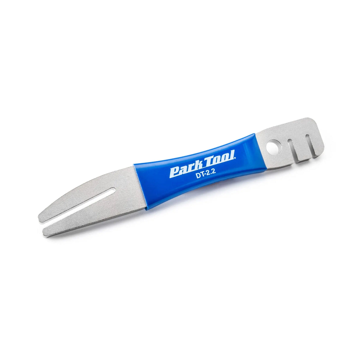 Park Tool DT-2.2 Rotor Truing Tool angled view with blue vinyl dipped handle