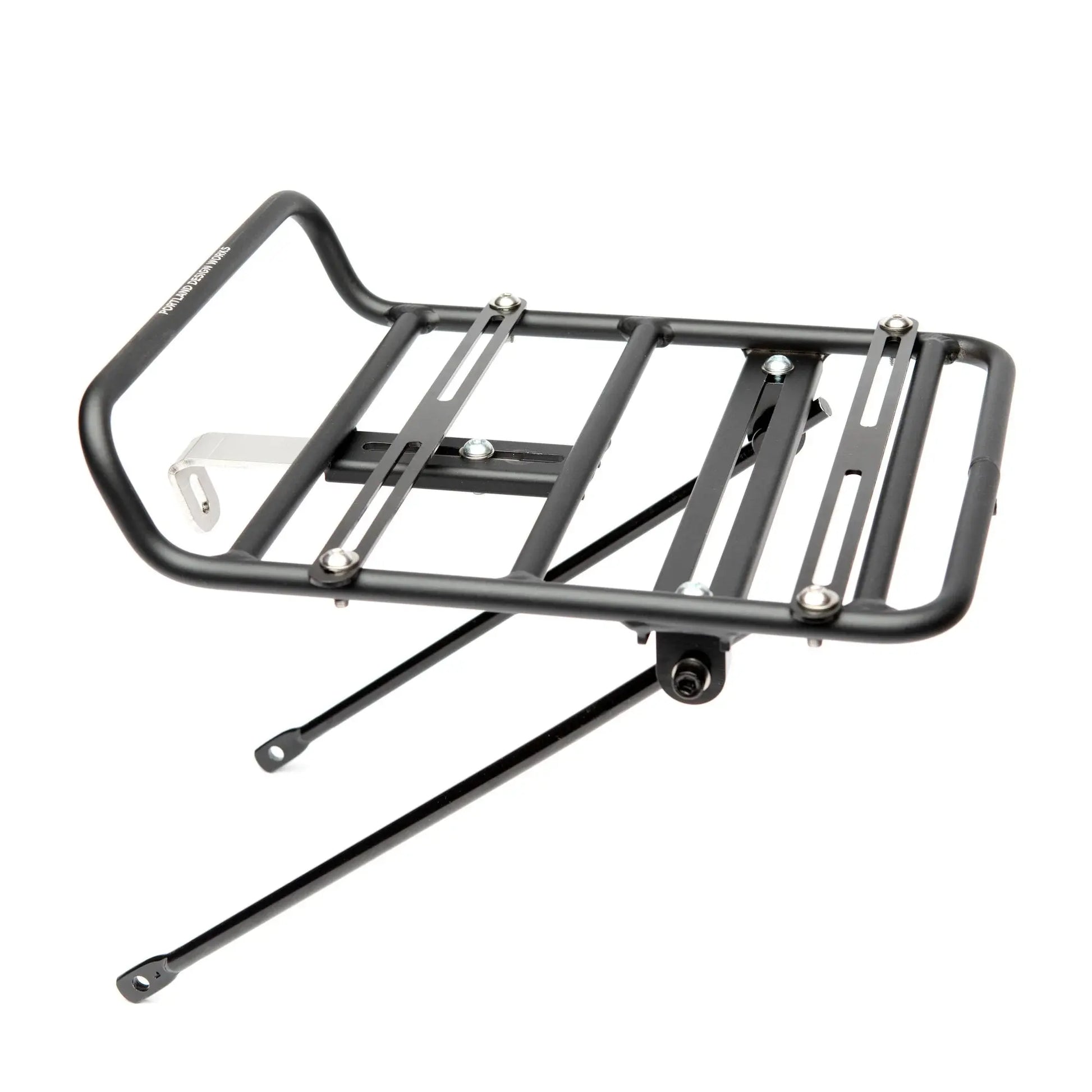 PDW OxRack Front Rack in black, steel front rack with alloy basket braces