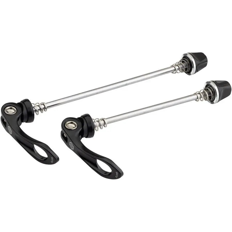 Promax QR-2 quick release skewer set in black, front and rear