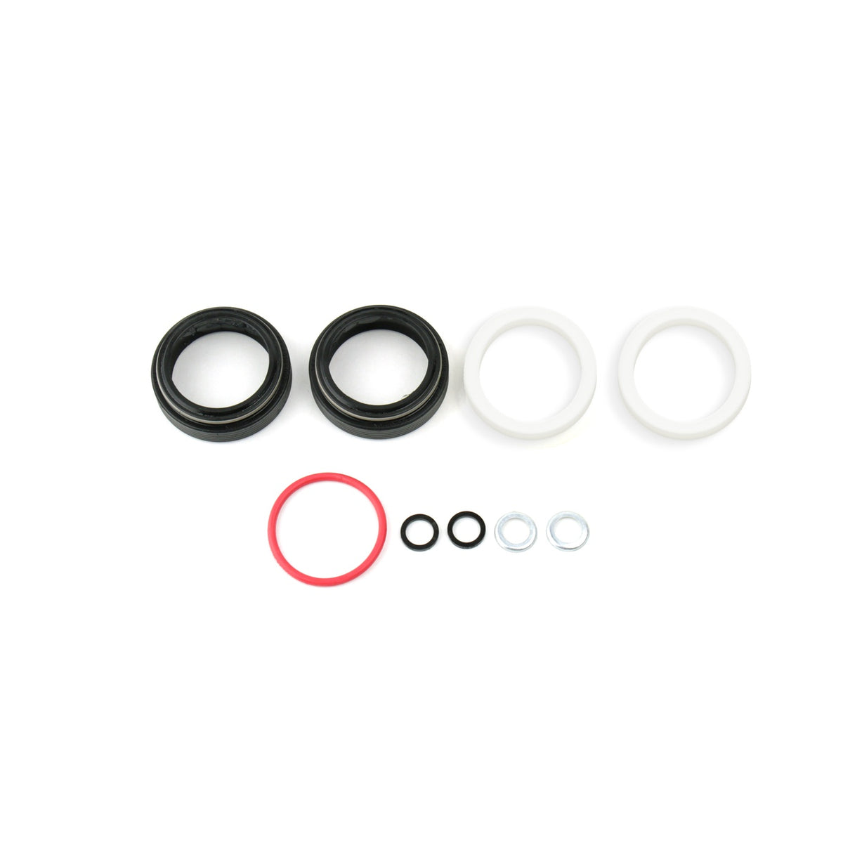 RockShox 38mm flangeless dust wiper upgrade kit components laid out on white