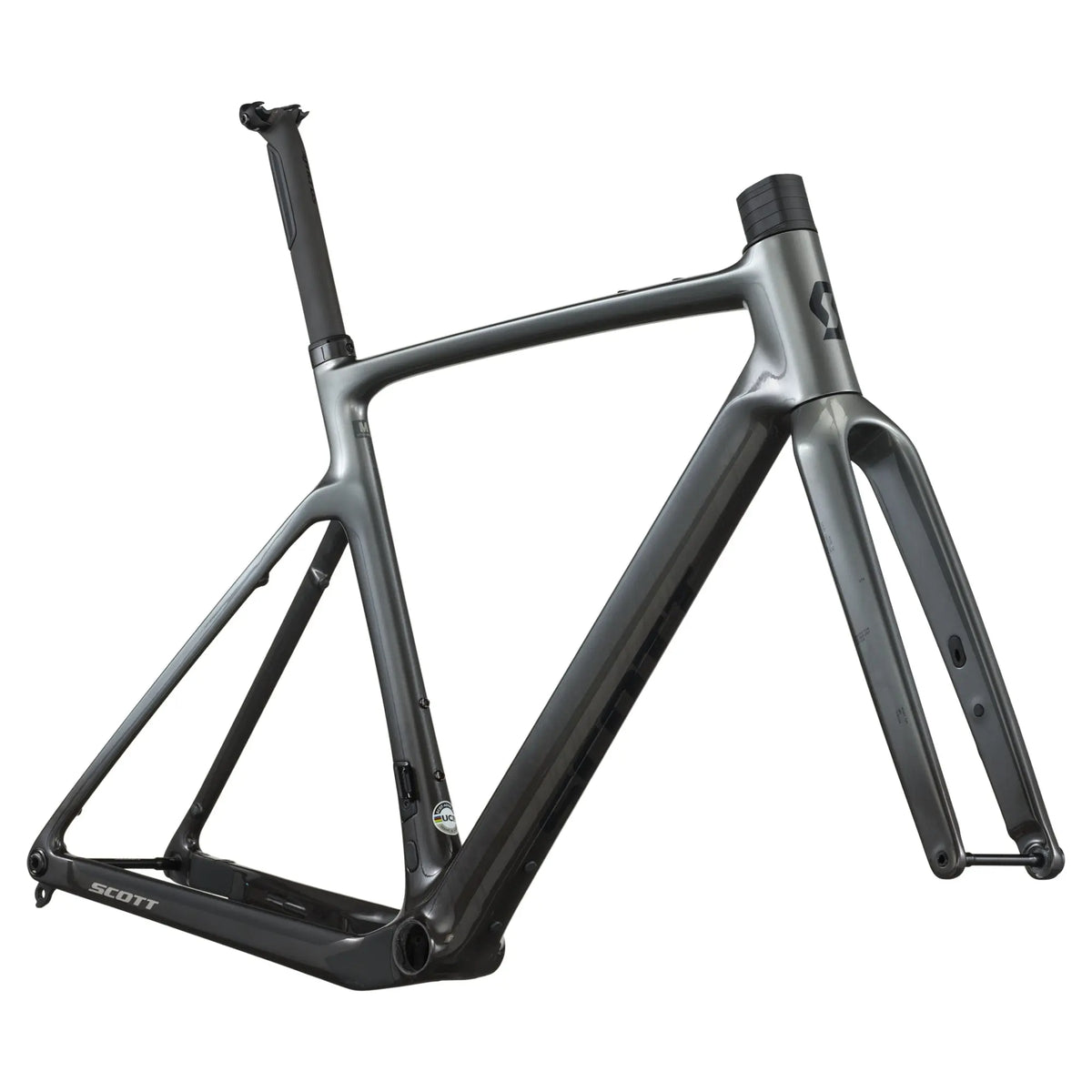 Scott Addict Gravel Team HMF Frameset in Chrome Silver, rear three quarter view